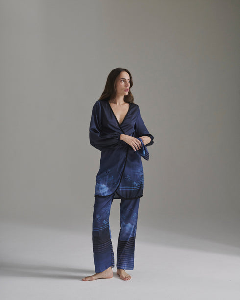 Hojarasca Martellato Silk Mini Dress / Navy Tropical Landscape